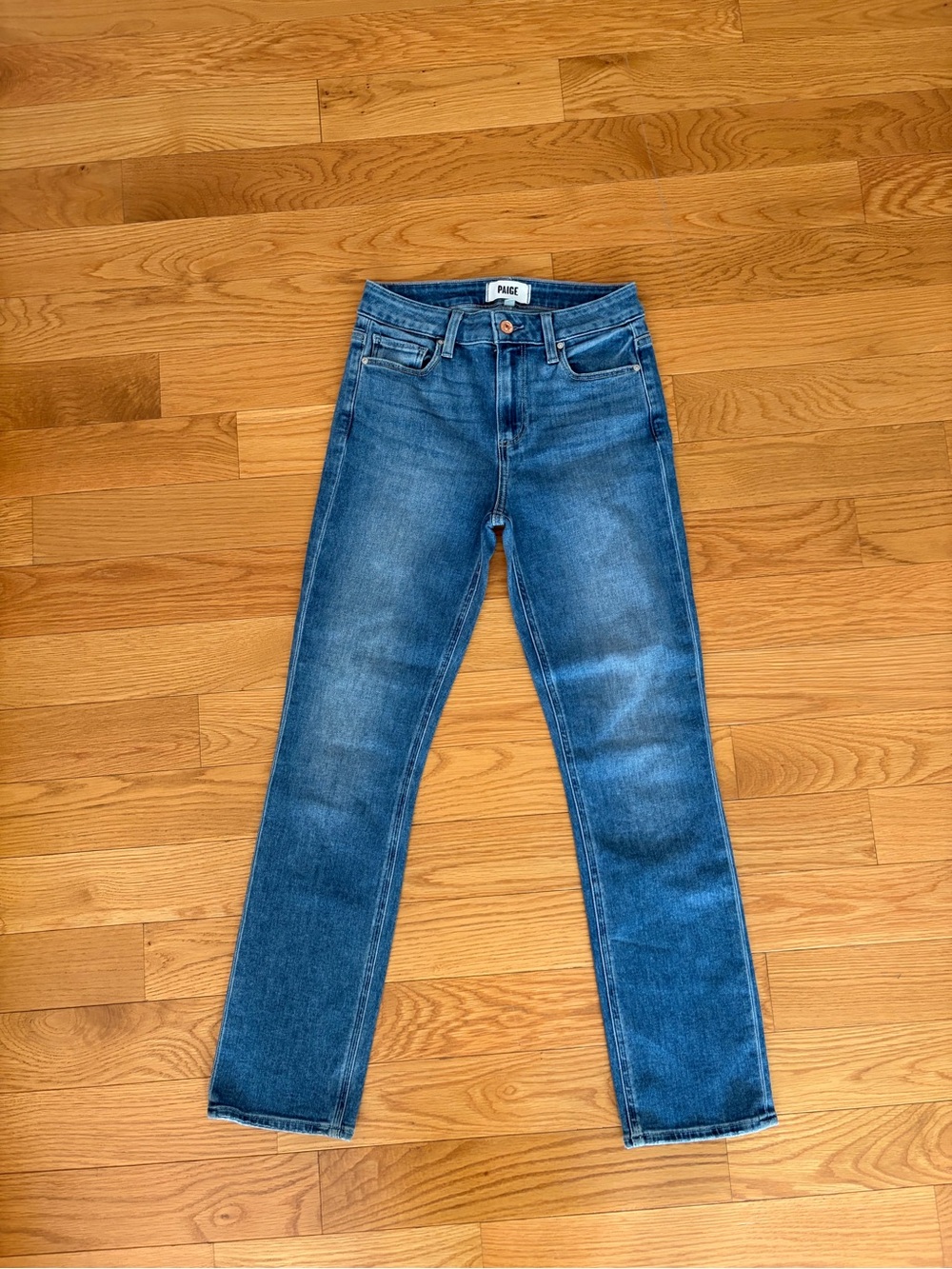 PAIGE Mid-Blue Straight-Leg Jeans
